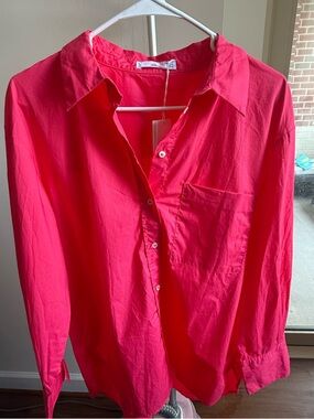 NEW Mango Hot Pink Collared oversized Button-Up Shirt